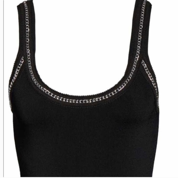 Good American Chain detailed knit tank mini dress black 2 M Ribbed Stretch Goth - Picture 5 of 16